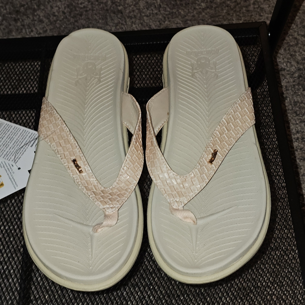 KuaiLu Yoga Mat Flip Flops Womens US 12 Tan Leather Walking Sandals KHD2764 NWT